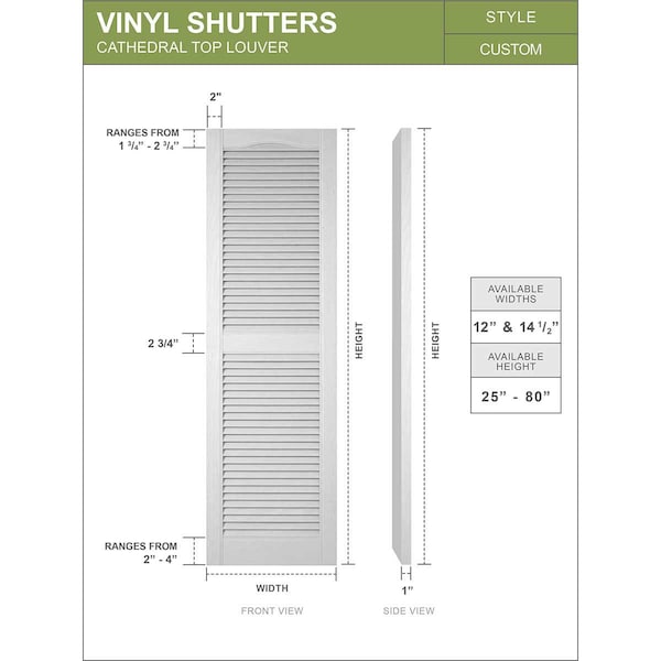 Lifetime Vinyl, Standard Cathedral Top Center Mullion, Open Louver Shutters, LL1S14X04800BL